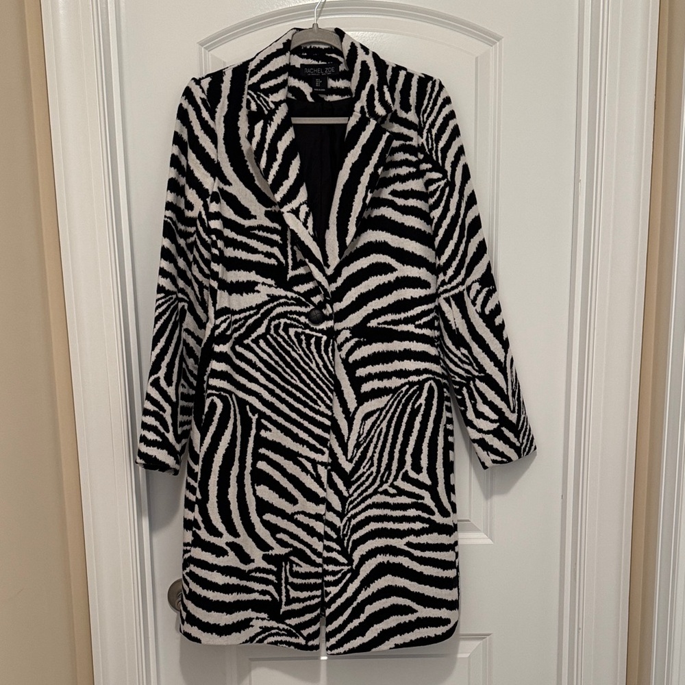 Rachel Zoe Zebra Print Button Front Coat - Black & White